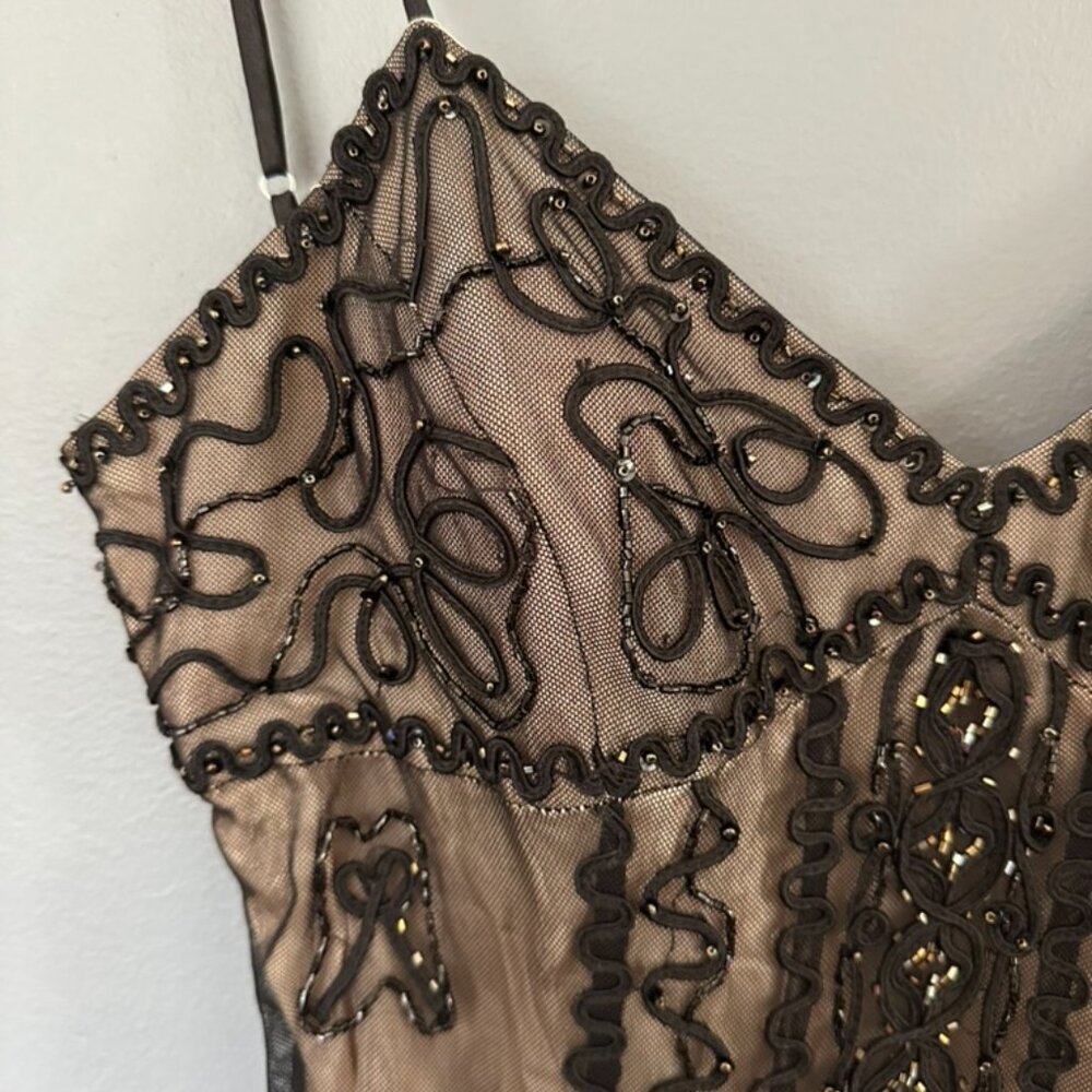 90s Vintage Niki Livas Black Lace Overlay Formal Dress Open Back - Picture 2 of 12